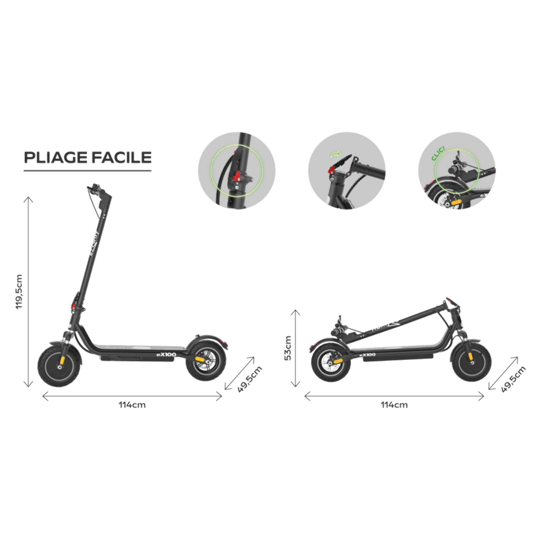 Trottinette électrique EZWAY EX100 - 25 km/h, 25 km d'autonomie, batterie 21,6V 10,4Ah, frein à disque, pneus tout-terr