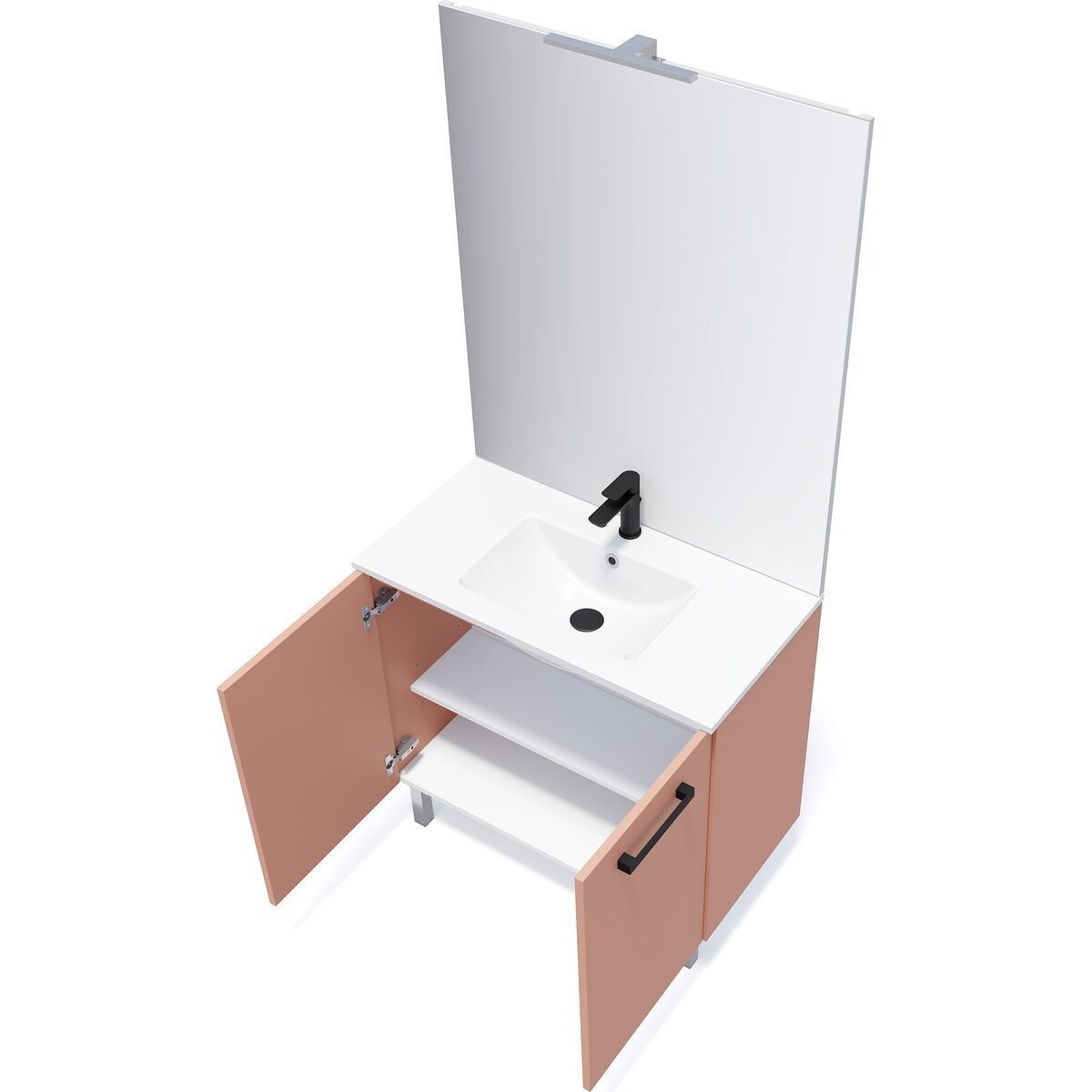 Meuble salle de bain vasque intégrée 2 portes + miroir - CHELSEA