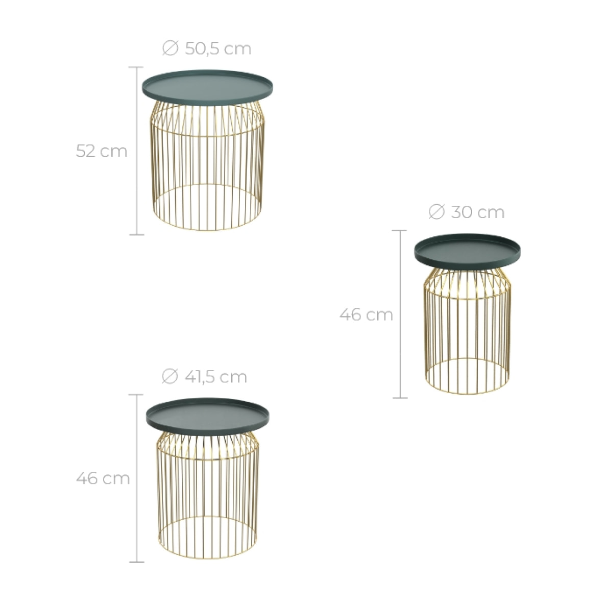 Tables d'appoints rondes en métal bleu gris et laiton (lot de 3) - Palombe