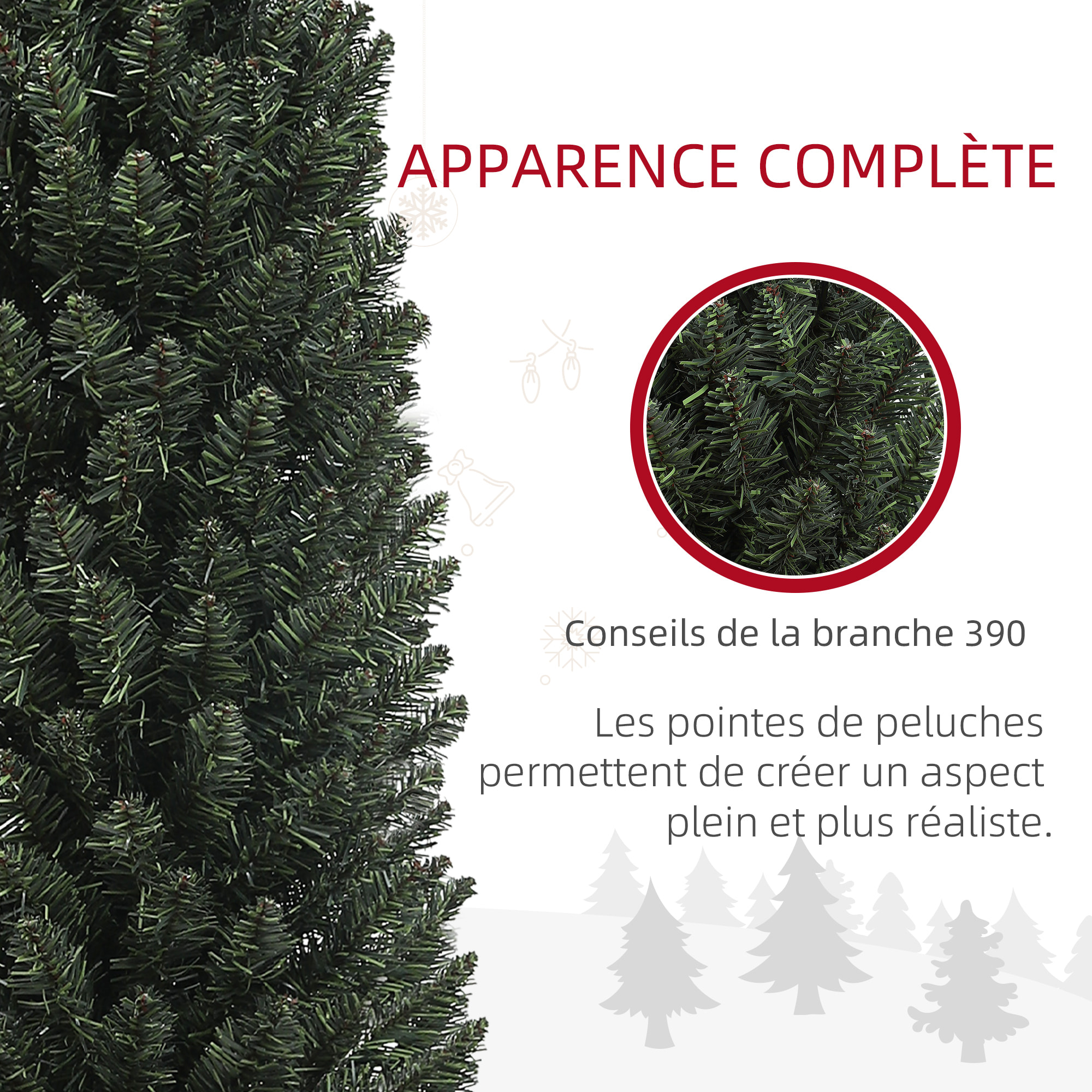 Sapin de Noël artificiel mince H.195 cm 390 branches vert foncé