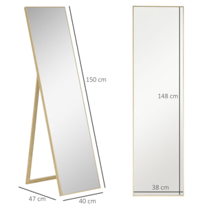 Miroir sur pied rectangulaire dim. 40L x 35l x 147H cm MDF aspect bois de chêne clair