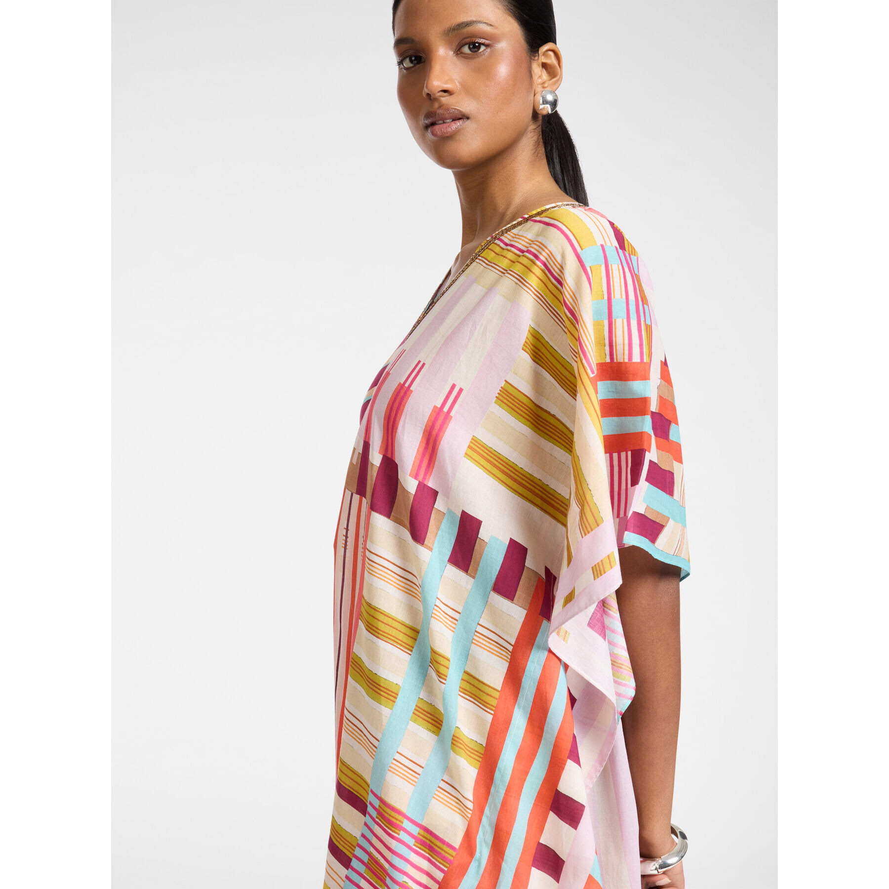 Elena Mirò - Poncho in mussola di cotone stampato - Rosa