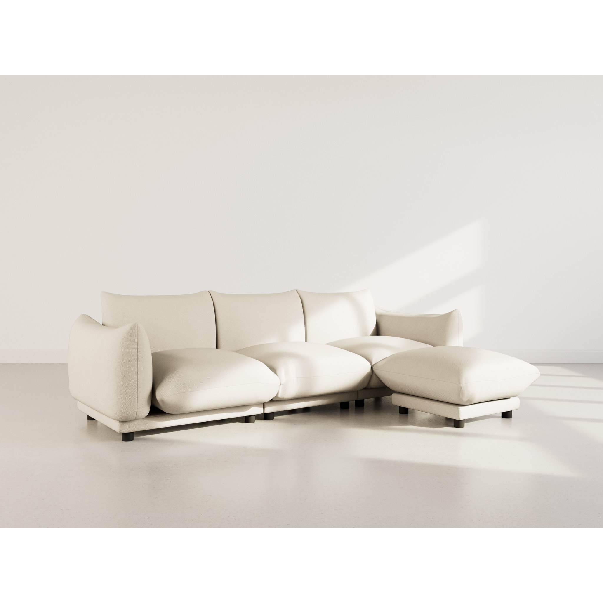 Jeanne - Canapé modulable d'angle réversible 4 places en velours texturé - Beige