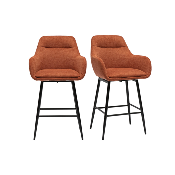 Tabourets de bar pivotants 360° en tissu effet velours texturé terre brûlée et métal H65.5 cm (lot de 2) ALESS