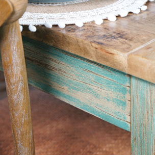 Tavolo da pranzo quadrato in mango azzurro decapato 90x90x77 - Salento