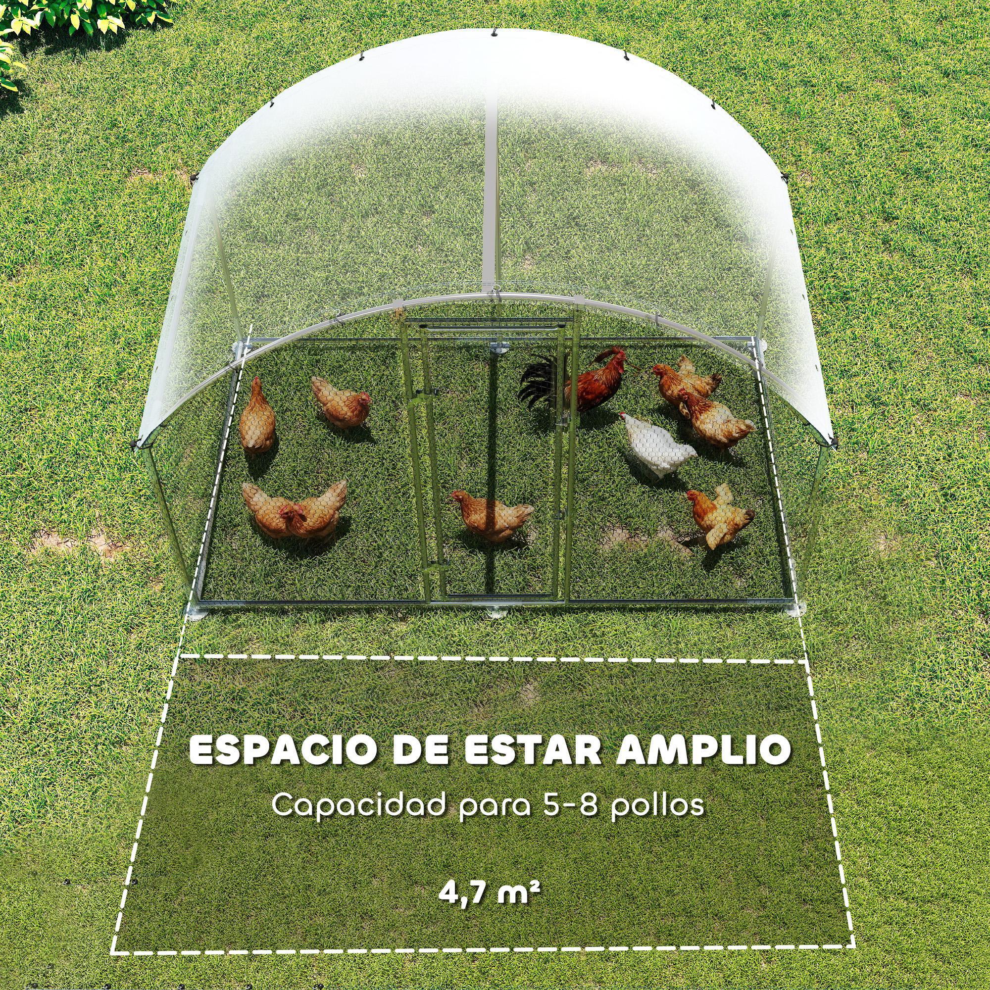 Gallinero para Exterior, 2,8x1,7x1,9 m, 4,7 m², Gallinero de Acero Galvanizado con Cubierta de Tela Oxford, Anti-UV e Impermeable, Puerta y Pestillos, Jaula para 5-8 Gallinas, Plata
