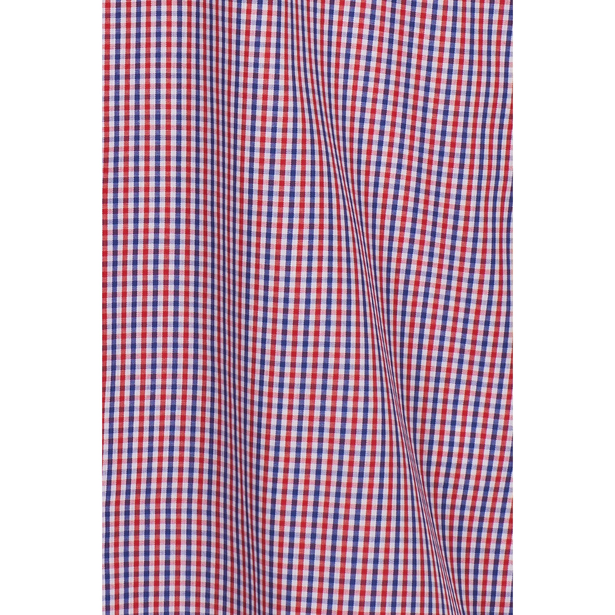 Camicia Uomo 2 Bottoni Button Down Slim Popeline Quadro Piccolo Blu\Rosso