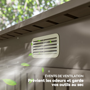 Abri de jardin 3 m² tôle d'acier 2 portes verrouillables 2 évents toit incliné gris clair