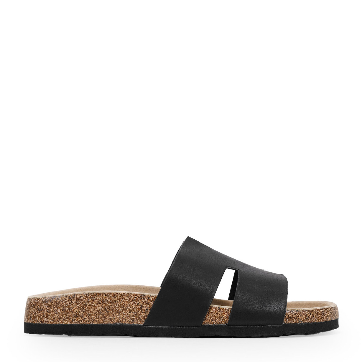 Sandalias planas negras con suela de corcho