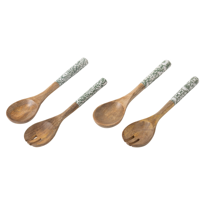 J-Line Couverts à Salade - bois - vert/blanc - 2 pièces