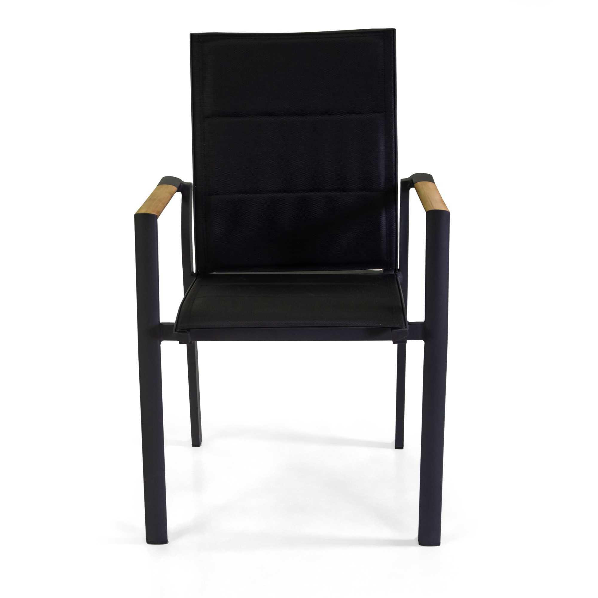 Poltrona Rachel Vacchetti in alluminio con textilene nero e teak 56x58h45/88