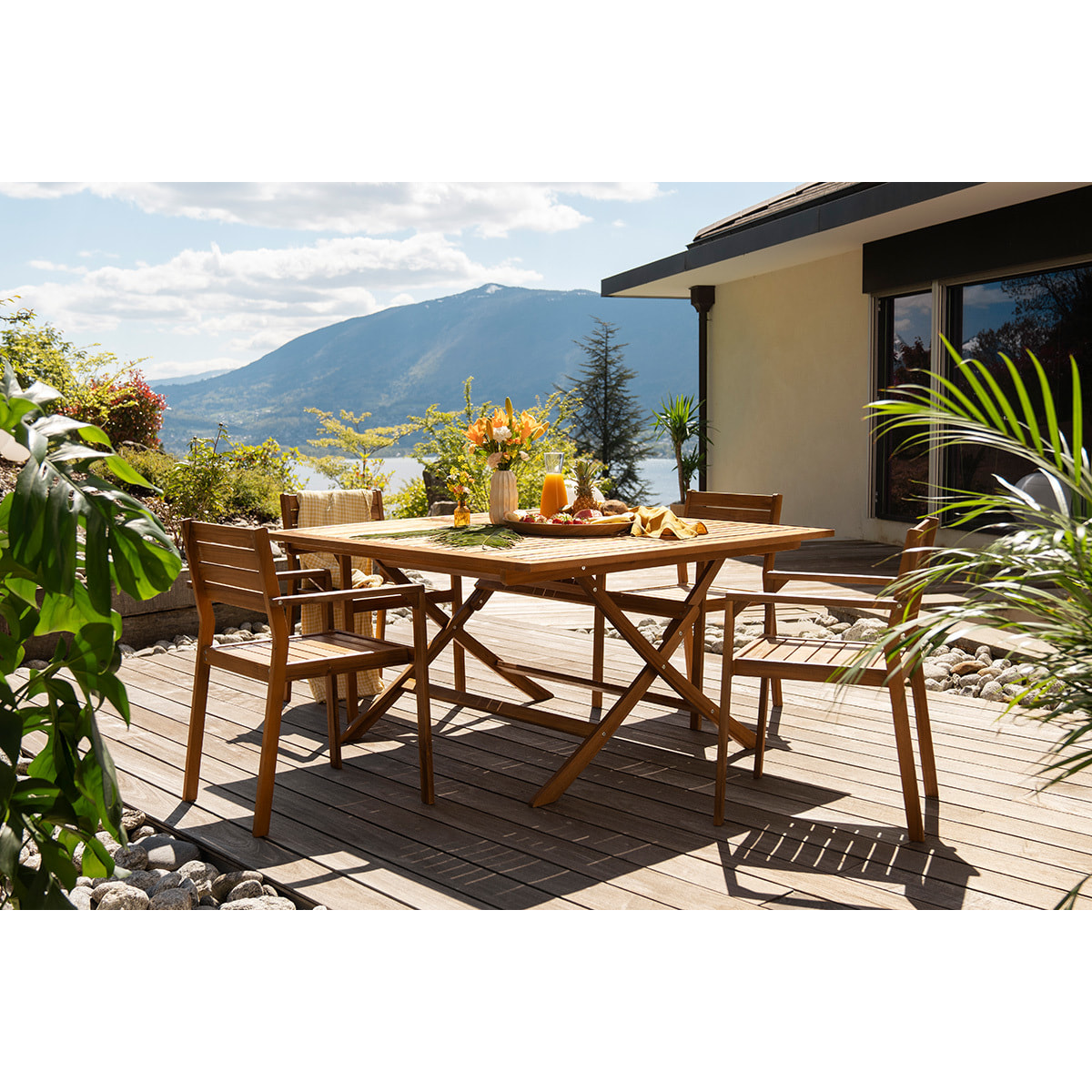 Table de jardin pliante carrée en bois massif L140 cm SANTIAGO