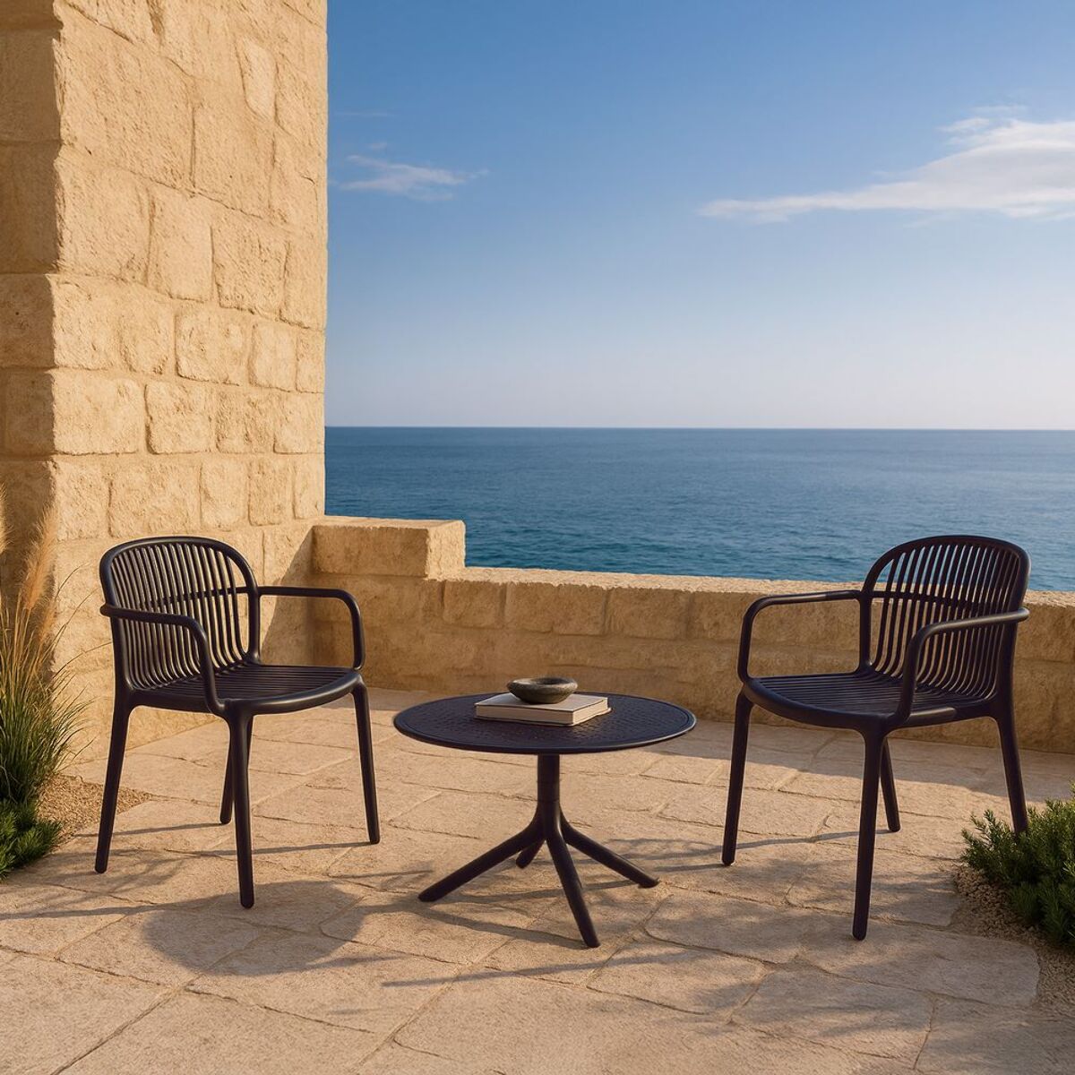 Tavolino basso da esterno in polipropilene 60x60x41cm nero – Obidos