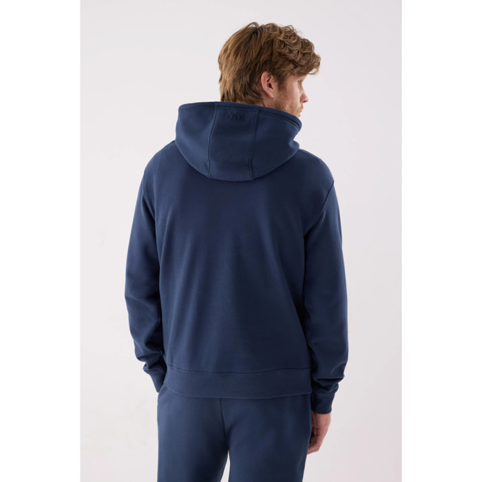 Sudadera deportiva hombre afelpada con capucha azul marino