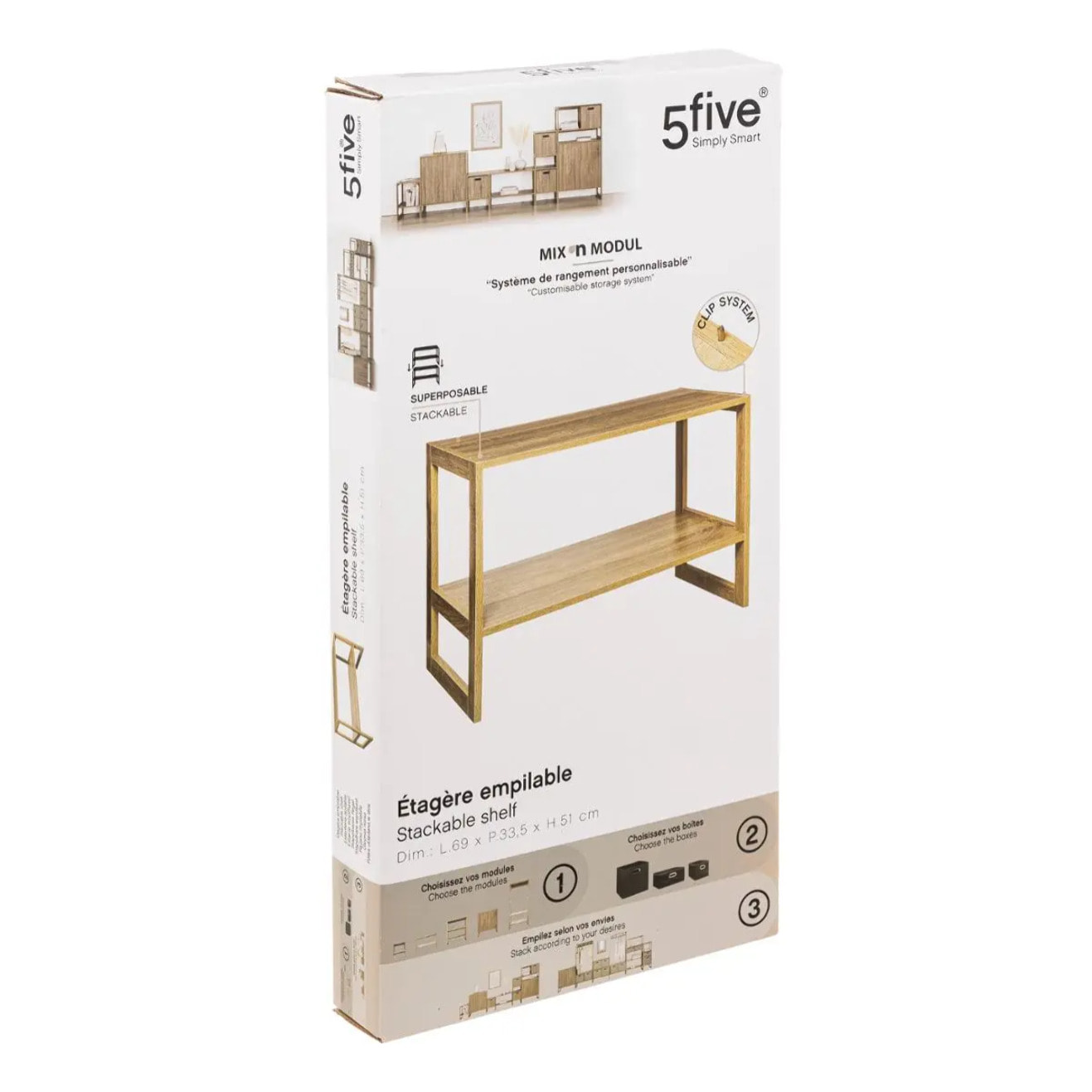 Étagère empilable 2 cases "Mix N' Modul" effet bois naturel