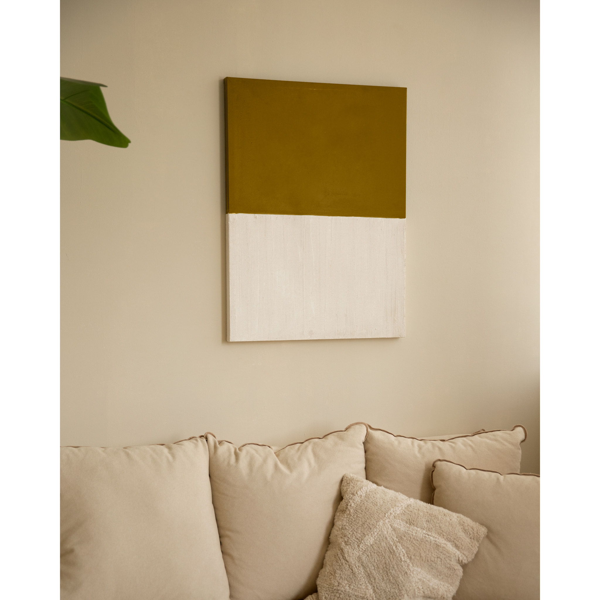 Cuadro mostaza y blanco decorativo sobre algodón con bastidor de madera pintado a mano con pintura óleo en varias medidas