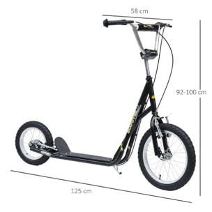 Trottinette patinette pour enfants à partir de 5 ans grands pneus guidon réglable poignée frein et béquille acier noir