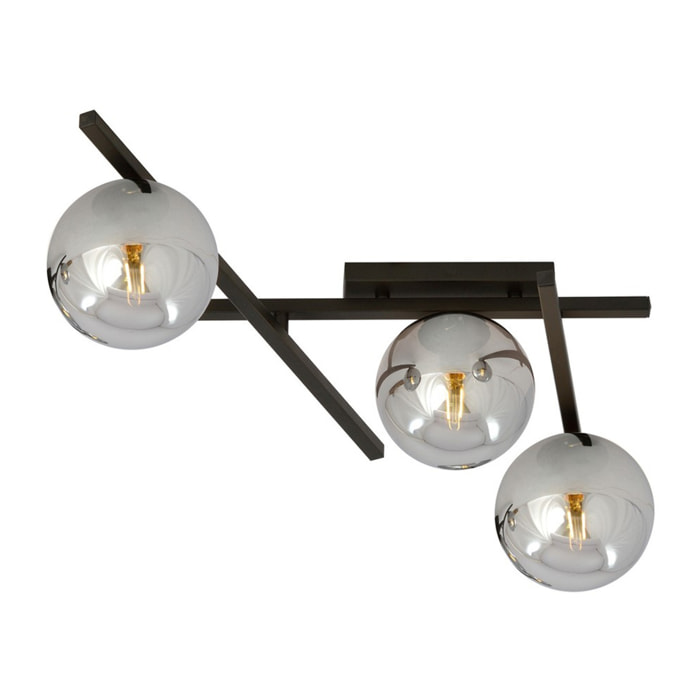Lampada a sospensione Smart in acciaio nero con diffusori in vetro grafite