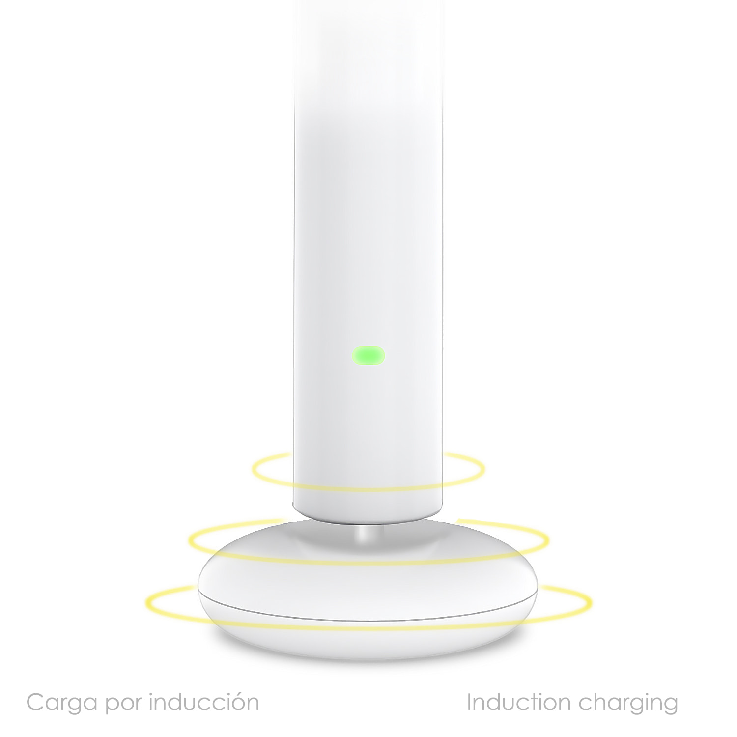 Cepillo de dientes eléctrico con batería recargable y cabezal. Carga inalámbrica inductiva.