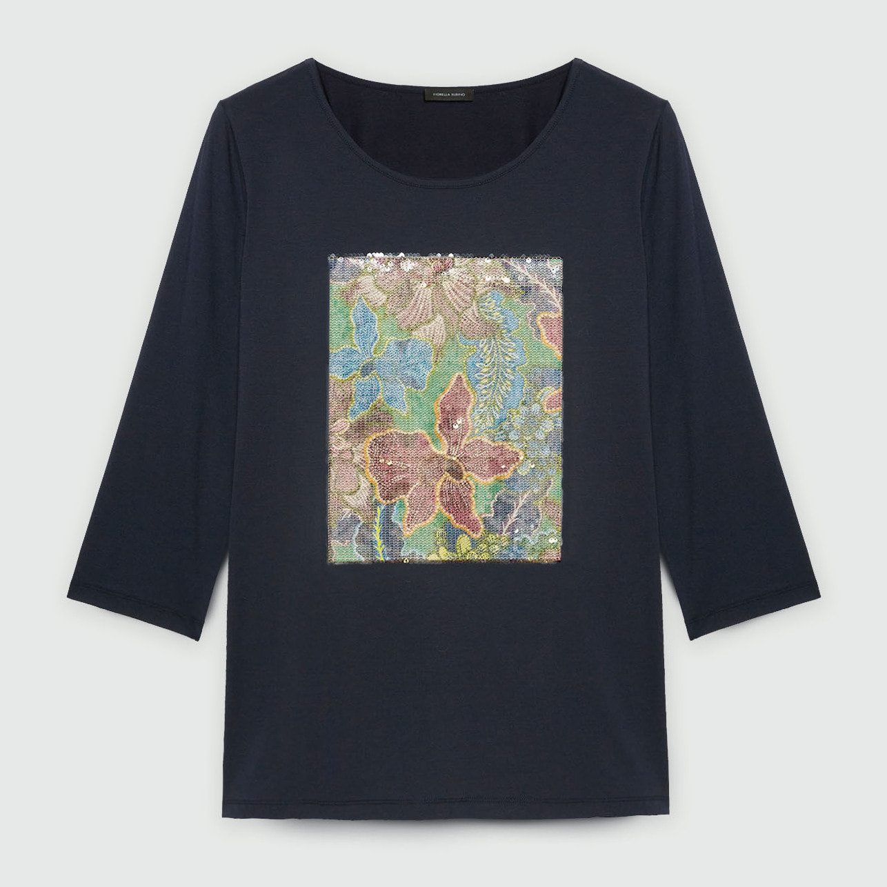 Fiorella Rubino - Camiseta con estampado floral y lentejuelas. - Azul