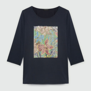 Fiorella Rubino - Camiseta con estampado floral y lentejuelas. - Azul