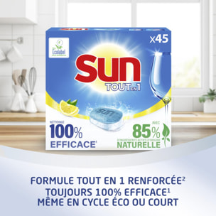 135 lavages - Tablettes Lave-Vaisselle Tout En 1 SUN Citron Ecolabel (Lot de 3x45)