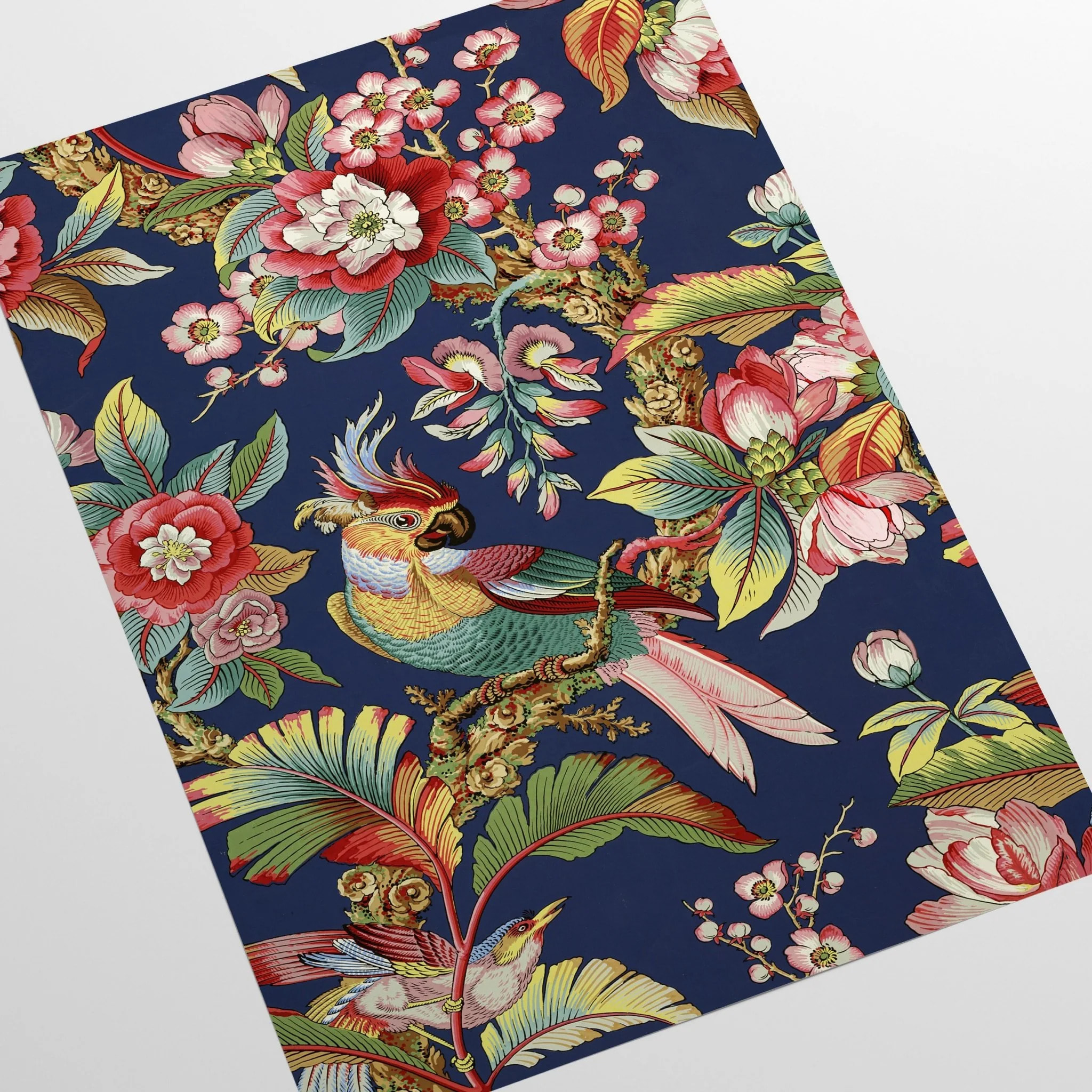 Carta da Parati Cinese in Blu con Uccellini