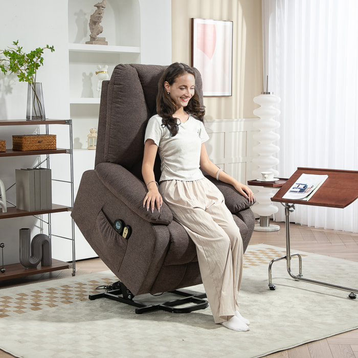 Fauteuil releveur massant chauffant inclinable - télécommande 4 modes 8 points - tissu marron chiné