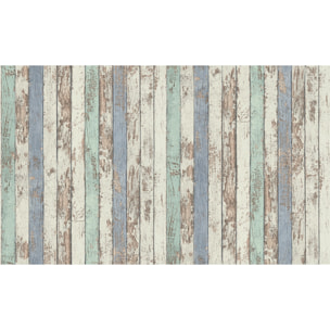 Papier peint imitation 'Lambris Vieilli ' - Bleu