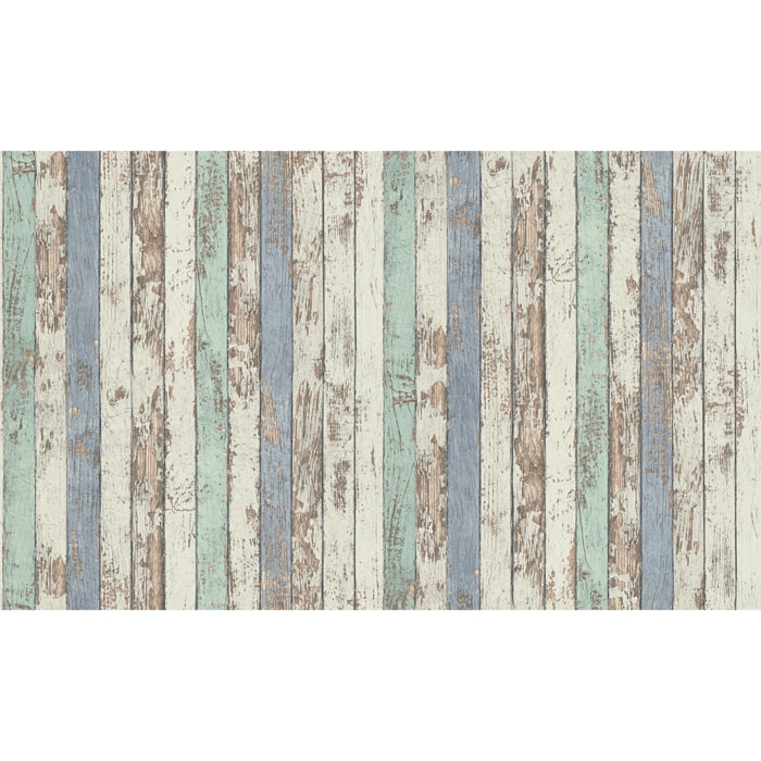 Papier peint imitation 'Lambris Vieilli ' - Bleu