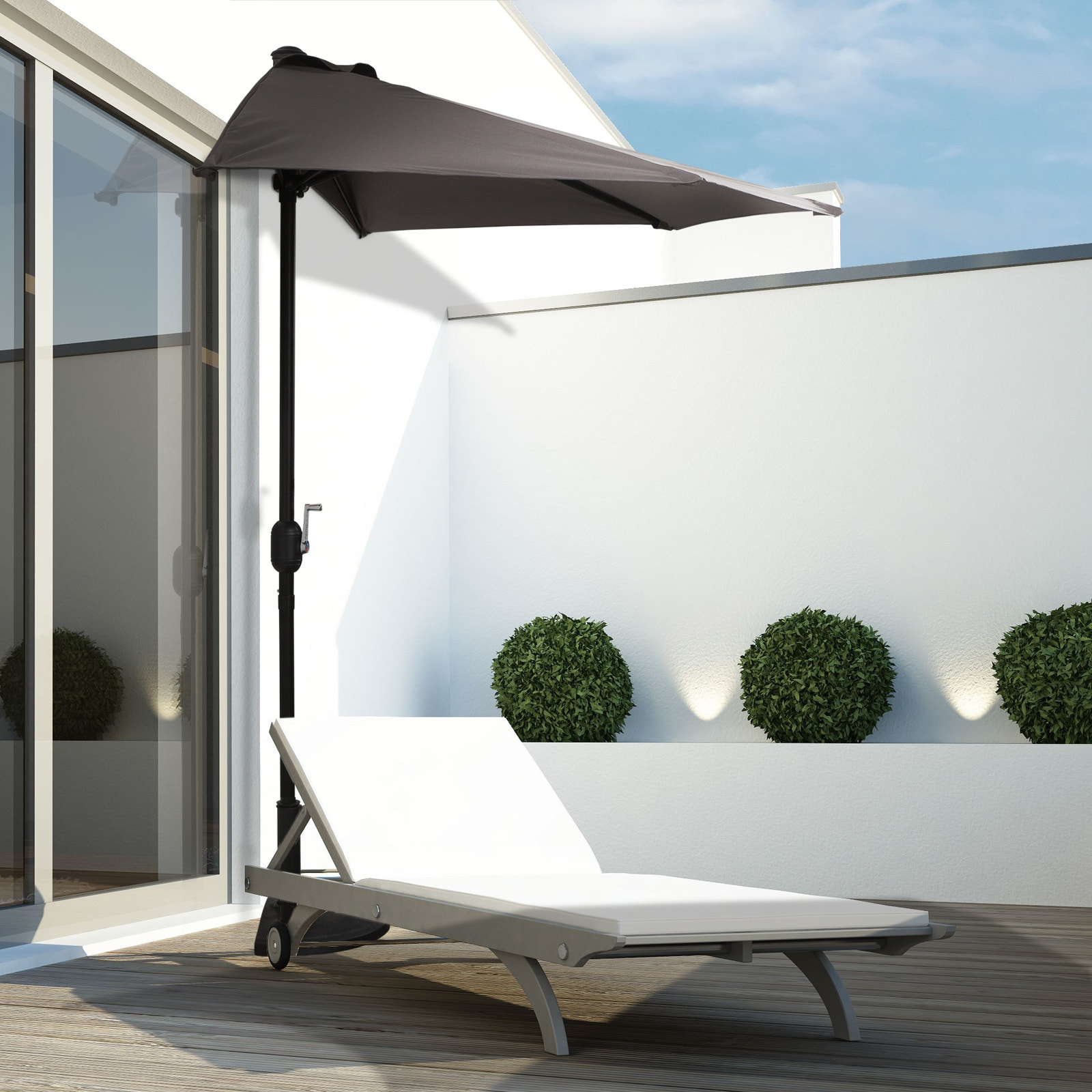 Sombrilla Parasol Jardín con Manivela Semicircular Exterior 269x138x236 cm Gris