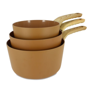 Lot de 3 casseroles revêtement céramique noisette- tous feux NOISETTE