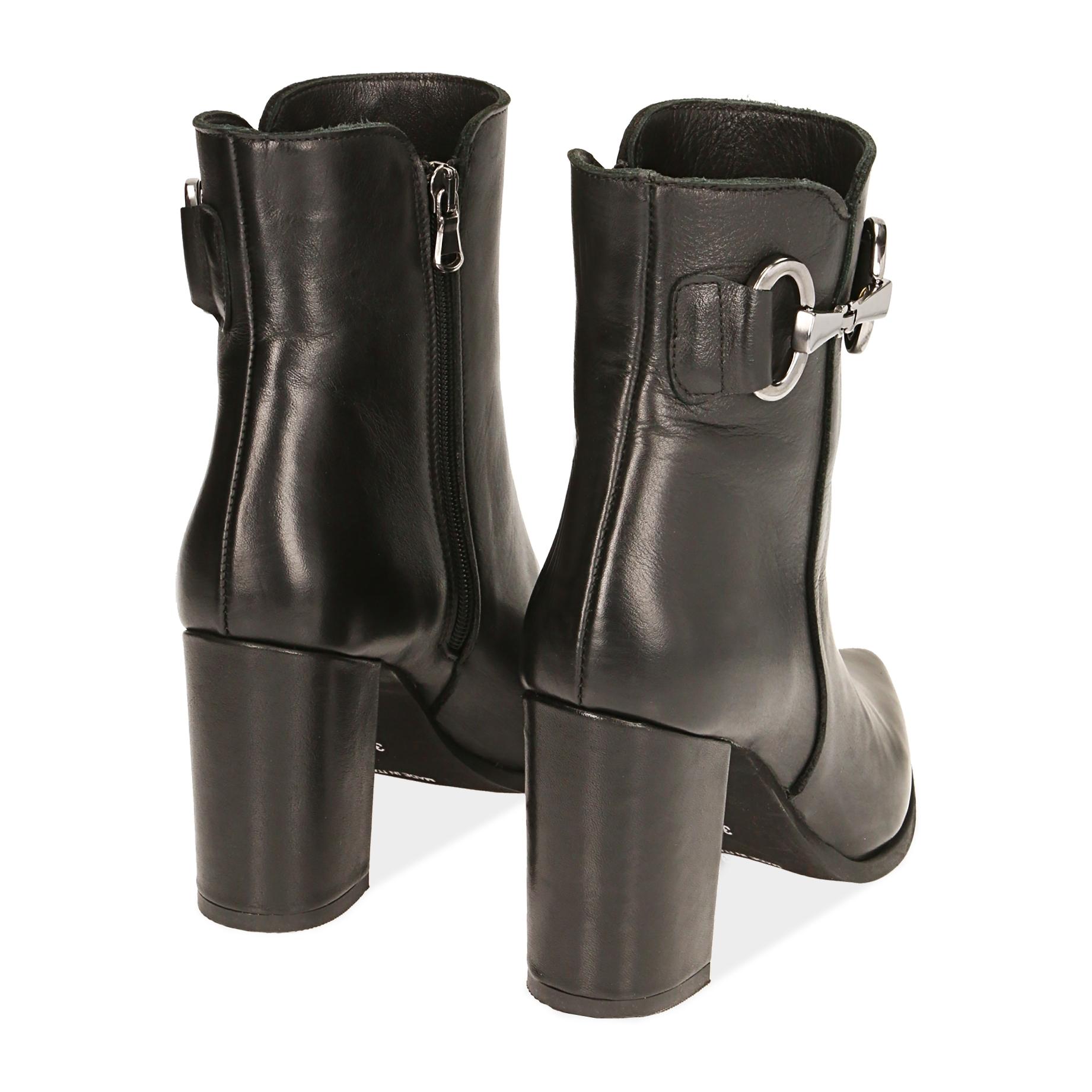 Ankle boots neri in pelle, tacco 9 cm