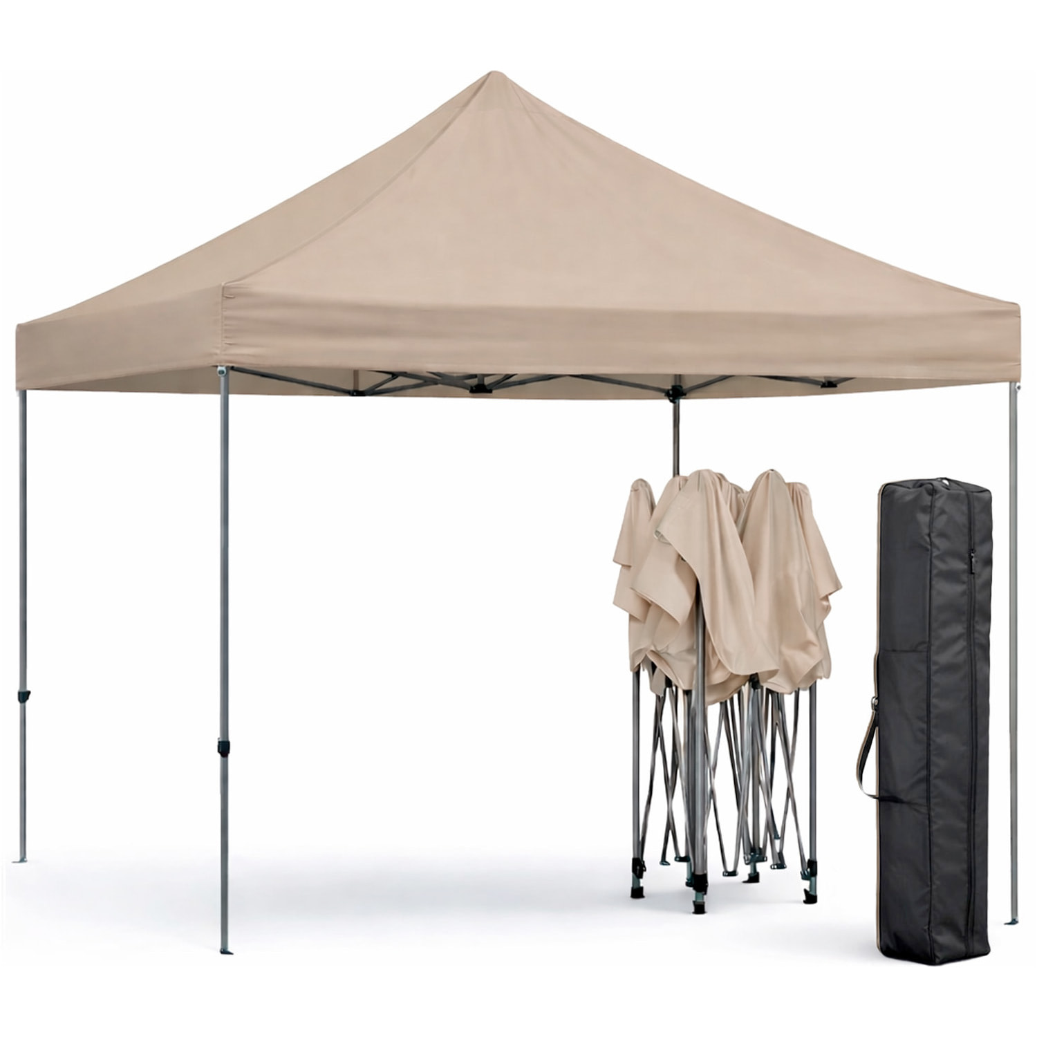 Gazebo Professionale 3x3 M Richiudibile Automatico In Acciaio Con Telo Oxford 1200D PVC Impermeabile e Anti UV A Fisarmonica con Sacche Tortora