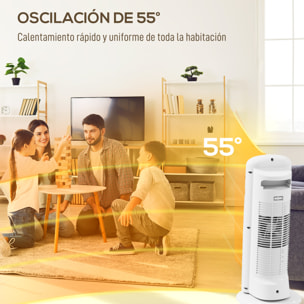 Calefactor Eléctrico Bajo Consumo, 2000W PTC, con 4 Modos, Termostato Regulable, Oscilación de 55°, Protección contra Vuelcos y Sobrecalentamiento para 15Ã£Å½Â¡ en Dormitorio, Blanco