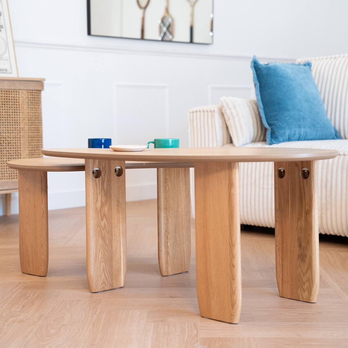 Lot de 2 tables basses organiques en bois, placage chêne - ARIA