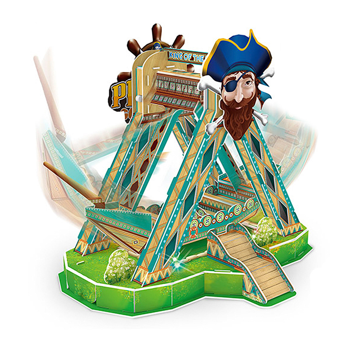 Puzzle 3D dell'attrazione Barco Pirata con luci e musica. Con un totale di 51 pezzi che puoi assemblare senza strumenti o colla. Raccomandato per bambini di oltre 3 anni.