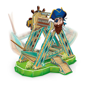 Puzzle 3D dell'attrazione Barco Pirata con luci e musica. Con un totale di 51 pezzi che puoi assemblare senza strumenti o colla. Raccomandato per bambini di oltre 3 anni.
