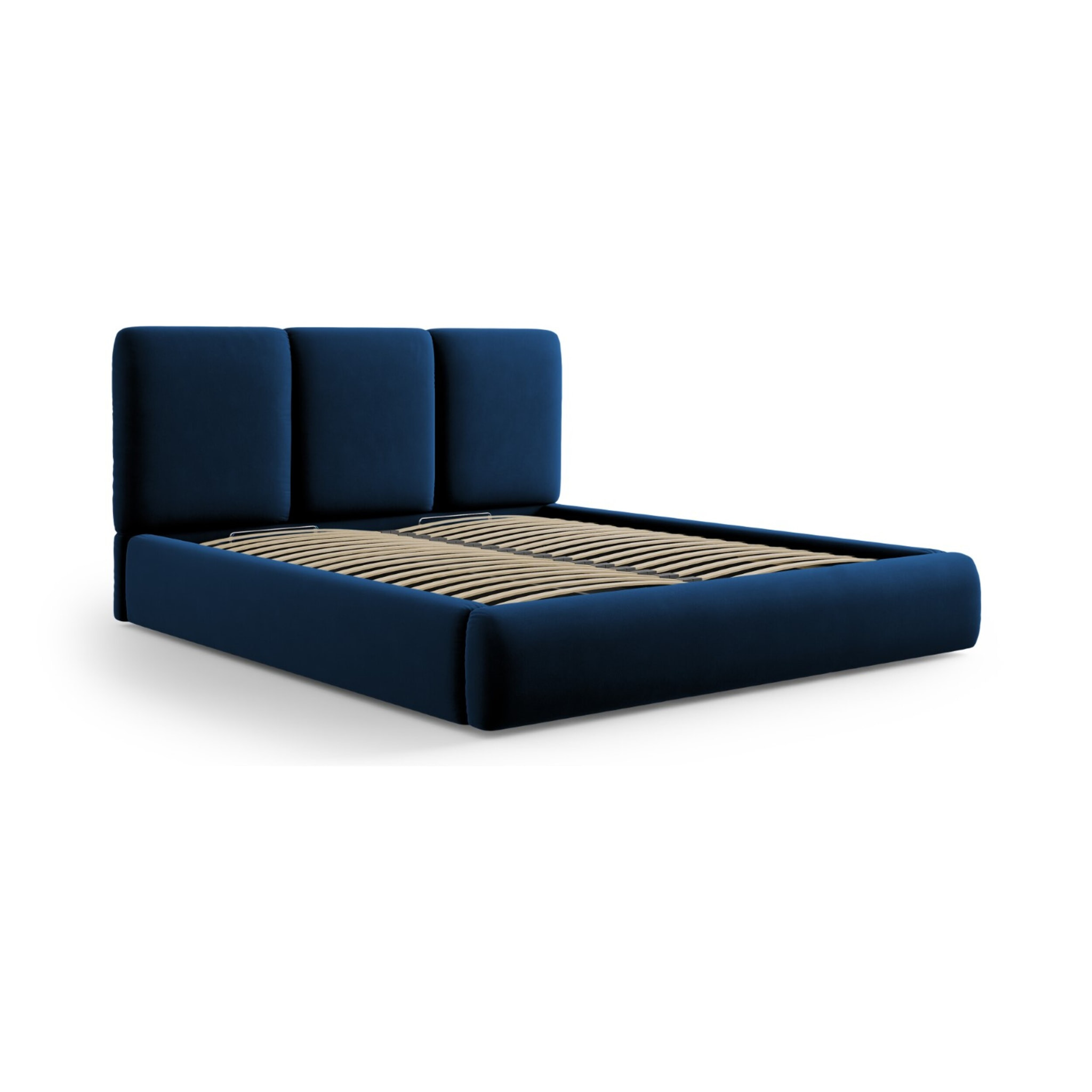 Lit coffre avec tête de lit "Nicolas" 160x200cm en velours bleu roi