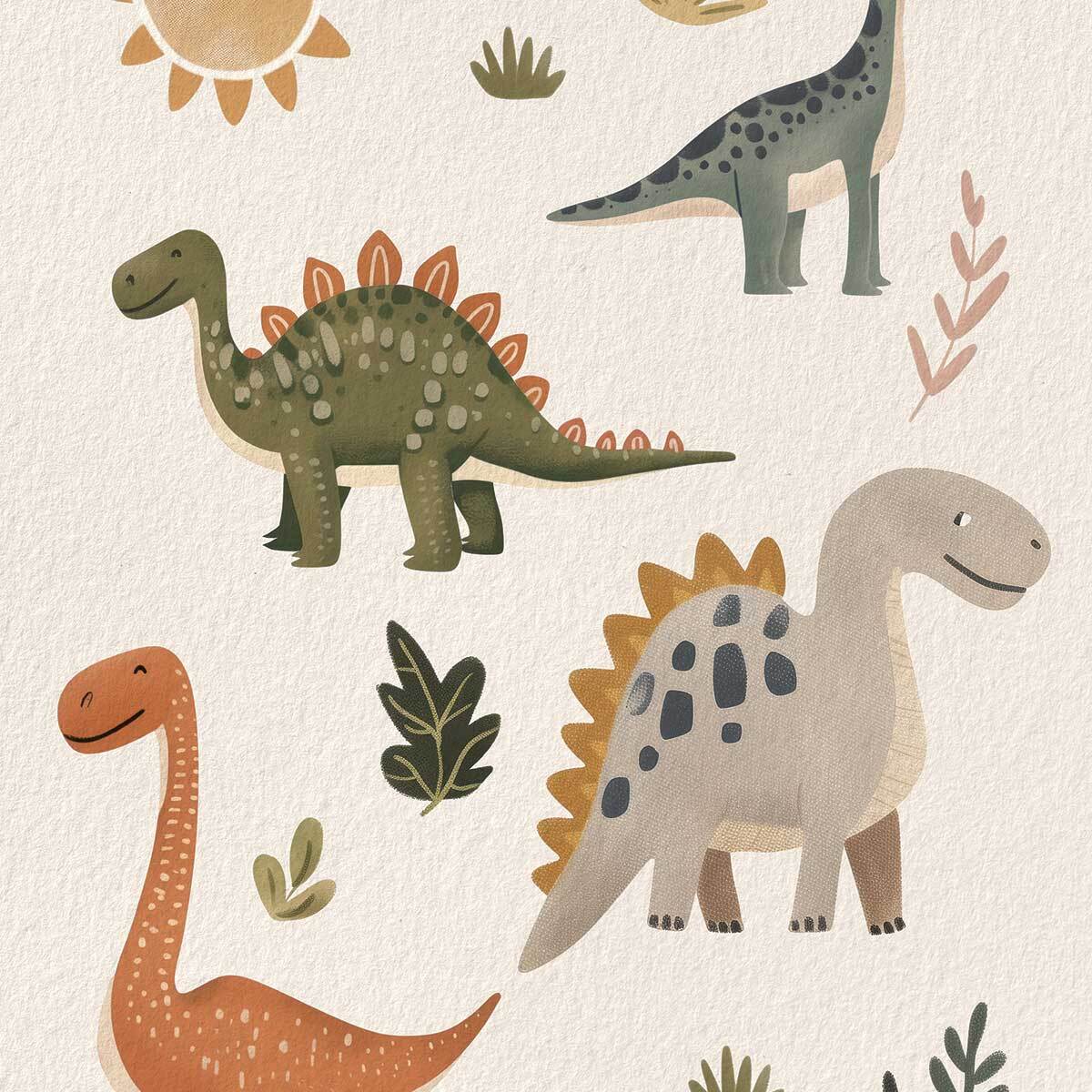 Affiche enfant les grands dinos  Affiche + cadre en bois - Chêne