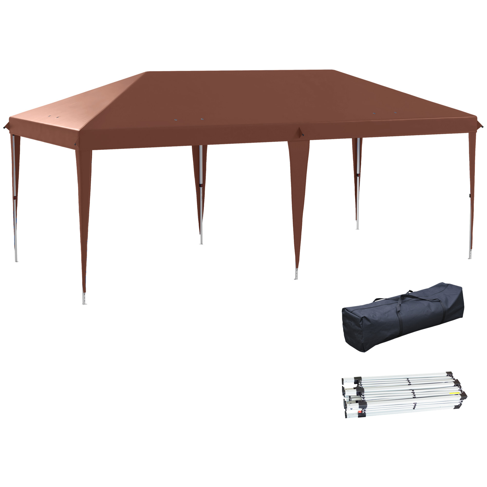 Carpa Plegable Gazebo 6x3 m Pop-up, Cenador Plegable con Altura Ajustable en 3 Niveles Toldo Anti-UV y Bolsa de Transporte para Camping Fiestas Café