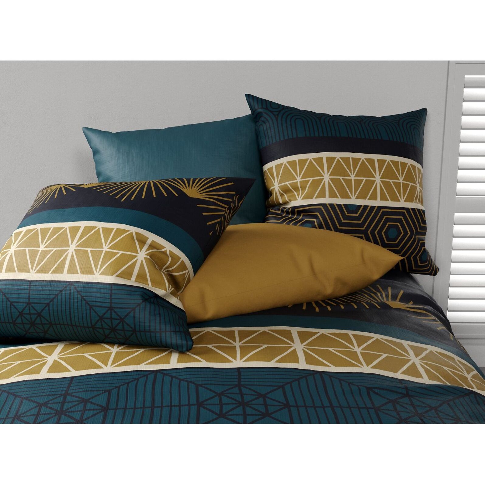 Parure housse de couette coton emeraude, marron