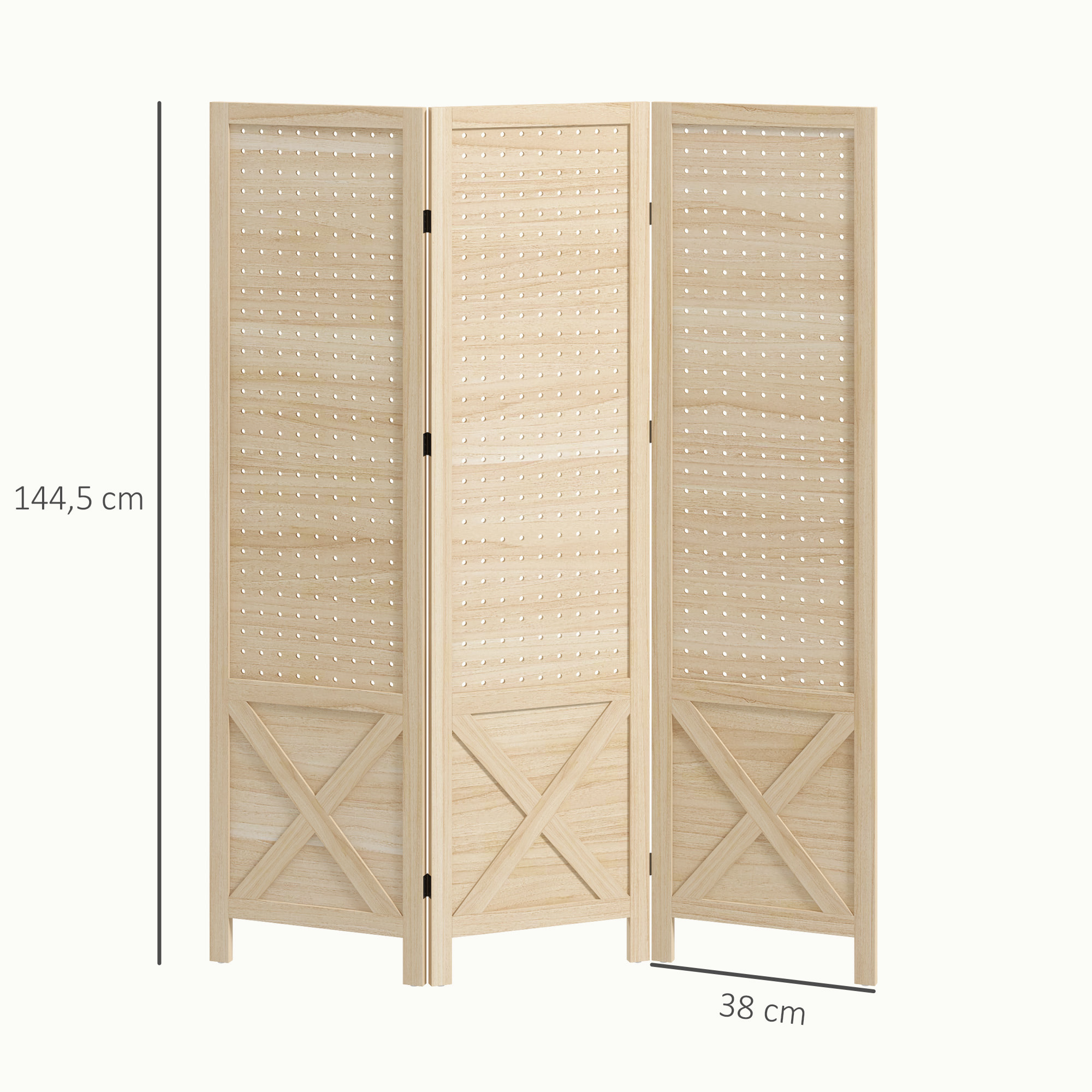 Paravent intérieur en bois 3 panneaux 114 x 144,5 cm pliable bois naturel