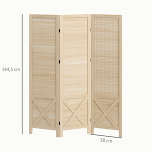 Paravent intérieur en bois 3 panneaux 114 x 144,5 cm pliable bois naturel