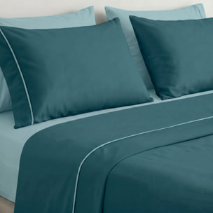 Completo Lenzuola in 100% Cotone con Piping Elegante, Set Letto Morbido e Traspirante con Lenzuolo Sopra, Sotto con Angoli Elasticizzati e Federa Coordinata