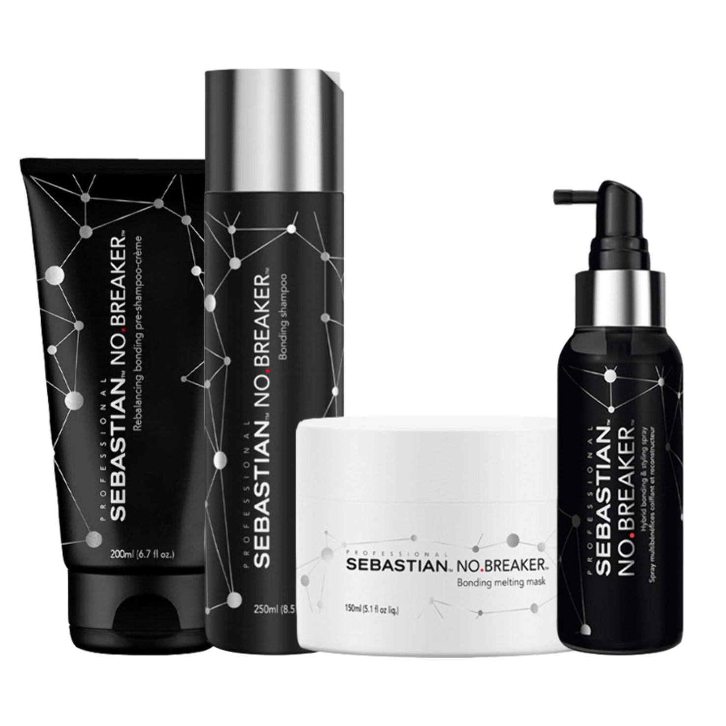 SEBASTIAN Kit No Breaker Pre Shampoo 200ml + Shampoo 250ml + Mask 150ml + Spray 100ml