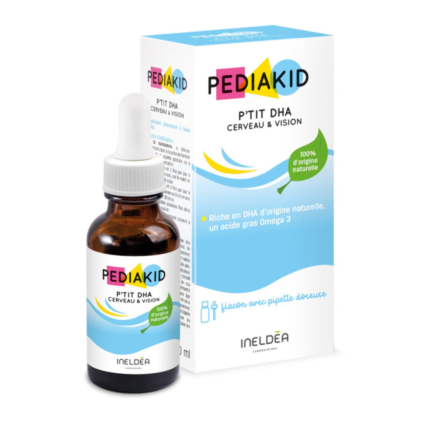 image-PEDIAKID - P'TIT DHA Cerveau & Vision - Favorise le développement des fonctions cognitives et de la vision - Riche en DHA d'origine naturelle - Dès la naissance - Flacon de 30ml