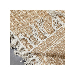 Tapis berbère beige en coton motif avec frange 120x180cm - MARA