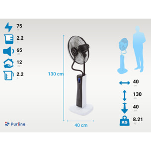 Ventilateur brumisateur à 3 vitesses avec télécommande