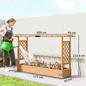 Jardinière treillis intégral latéral et toit - 200 x 44 x 113 cm - bois sapin pré-huilé